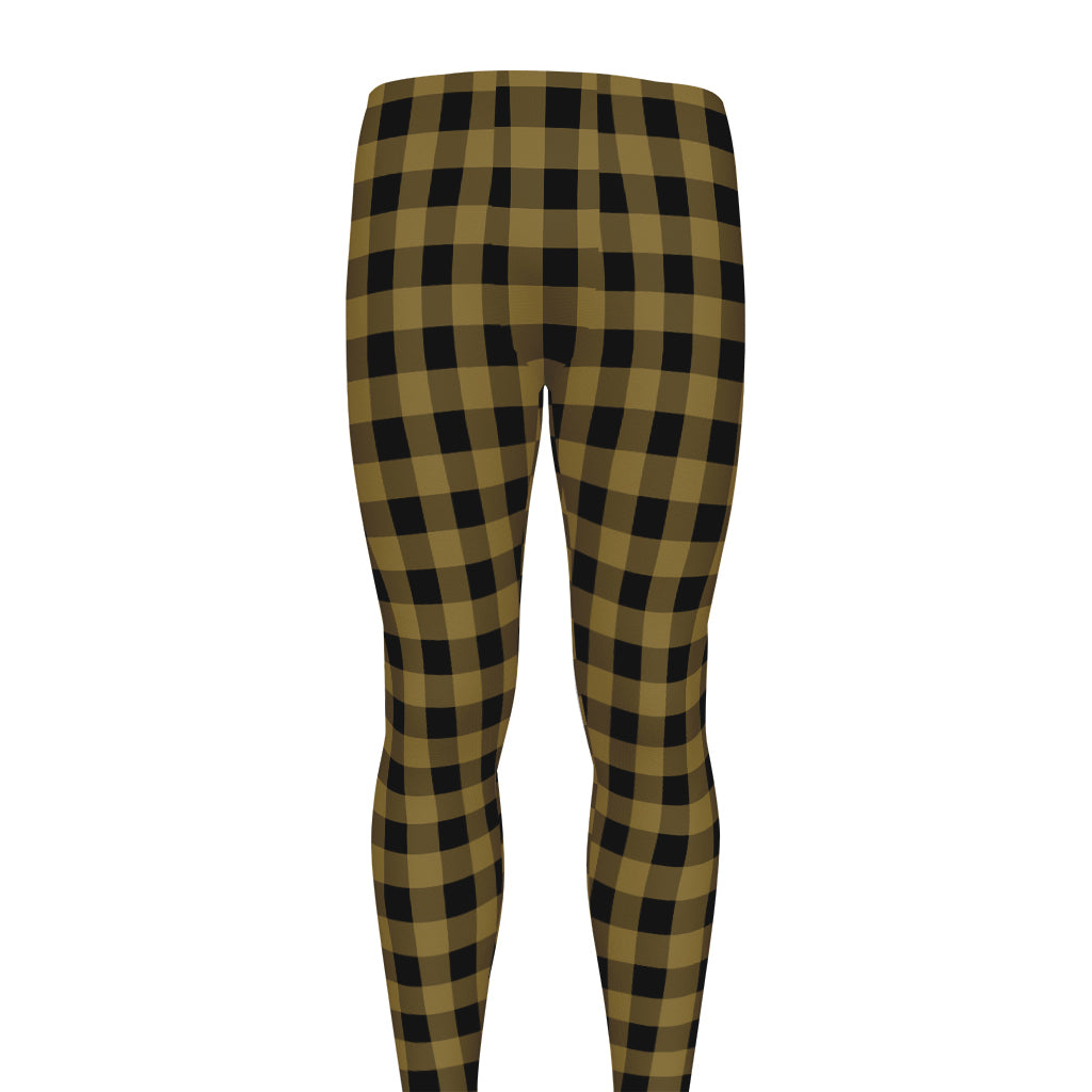 Dark Tan And Black Check Pattern Print Men's leggings