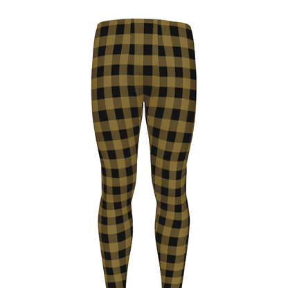 Dark Tan And Black Check Pattern Print Men's leggings