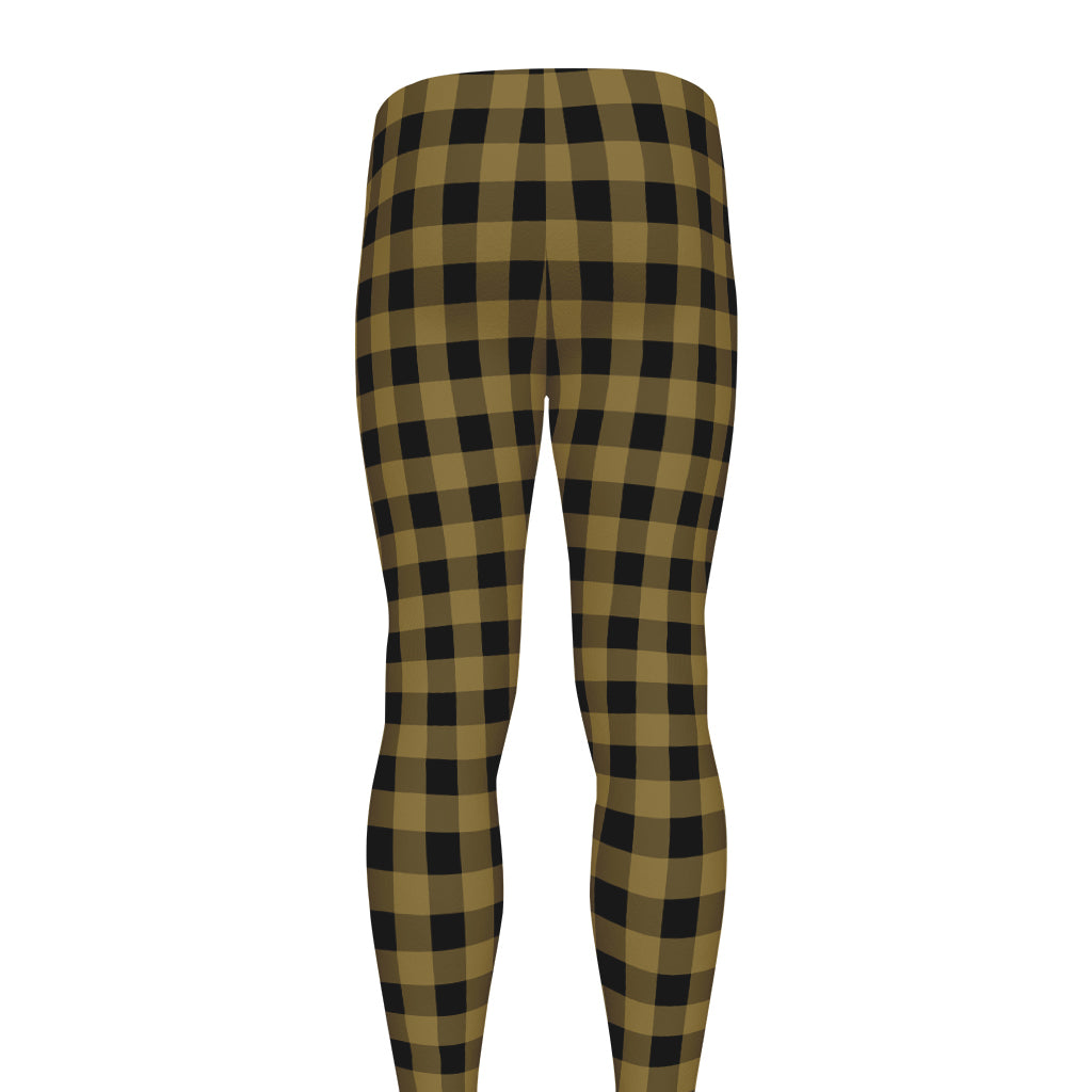 Dark Tan And Black Check Pattern Print Men's leggings