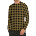 Dark Tan And Black Check Pattern Print Men's Long Sleeve Rash Guard