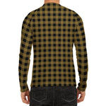 Dark Tan And Black Check Pattern Print Men's Long Sleeve Rash Guard
