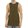 Dark Tan And Black Check Pattern Print Men's Muscle Tank Top
