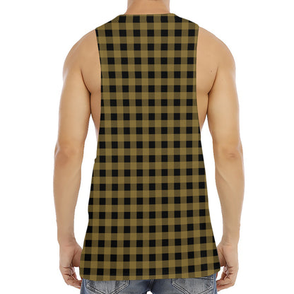Dark Tan And Black Check Pattern Print Men's Muscle Tank Top