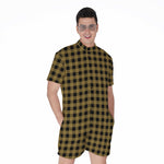 Dark Tan And Black Check Pattern Print Men's Rompers