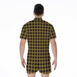 Dark Tan And Black Check Pattern Print Men's Rompers