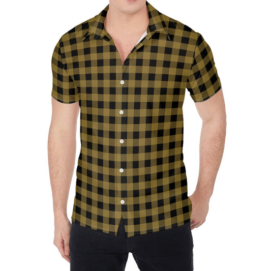 Dark Tan And Black Check Pattern Print Men's Shirt