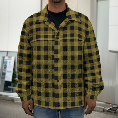 Dark Tan And Black Check Pattern Print Men's Shirt Jacket