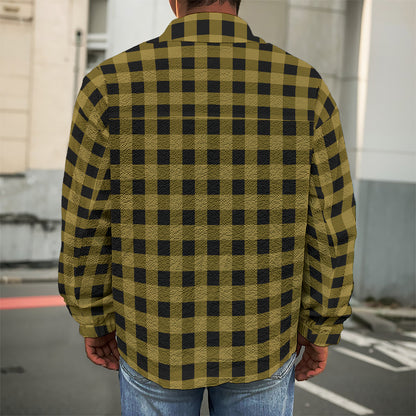 Dark Tan And Black Check Pattern Print Men's Shirt Jacket