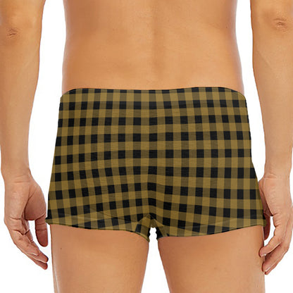 Dark Tan And Black Check Pattern Print Men's Short Boxer Briefs
