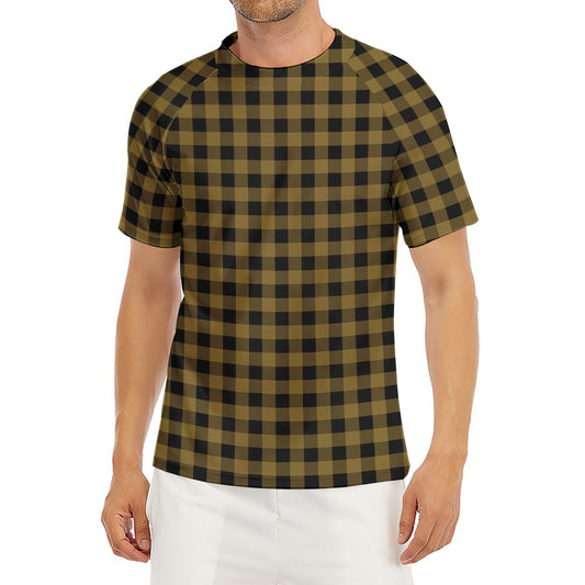 Dark Tan And Black Check Pattern Print Men's Short Sleeve Rash Guard