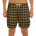 Dark Tan And Black Check Pattern Print Men's Split Running Shorts