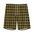Dark Tan And Black Check Pattern Print Men's Athletic Shorts
