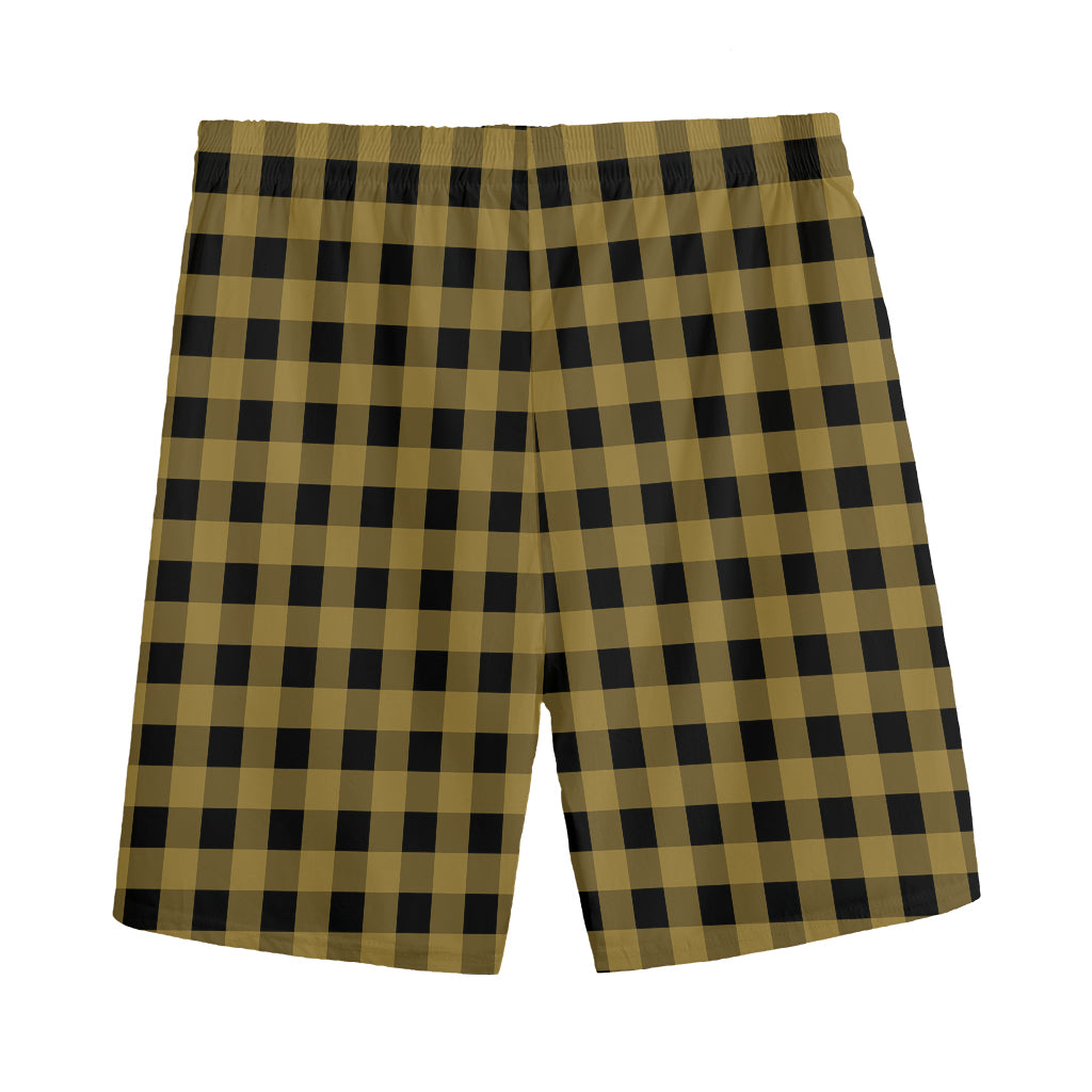 Dark Tan And Black Check Pattern Print Men's Sports Shorts