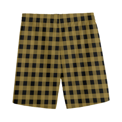 Dark Tan And Black Check Pattern Print Men's Sports Shorts