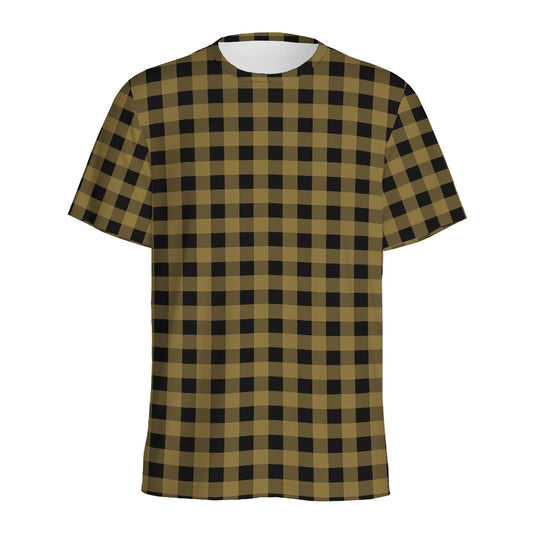 Dark Tan And Black Check Pattern Print Men's Sports T-Shirt