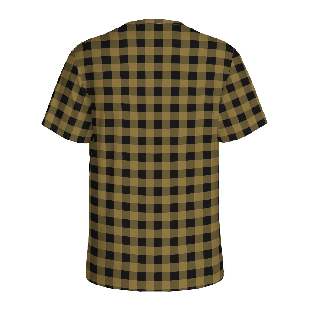Dark Tan And Black Check Pattern Print Men's Sports T-Shirt