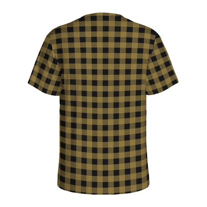 Dark Tan And Black Check Pattern Print Men's Sports T-Shirt