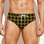 Dark Tan And Black Check Pattern Print Men's Swim Briefs