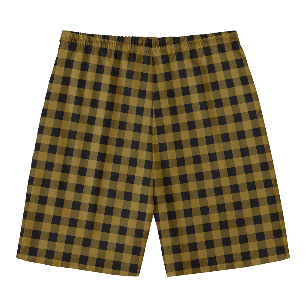 Dark Tan And Black Check Pattern Print Men's Swim Trunks