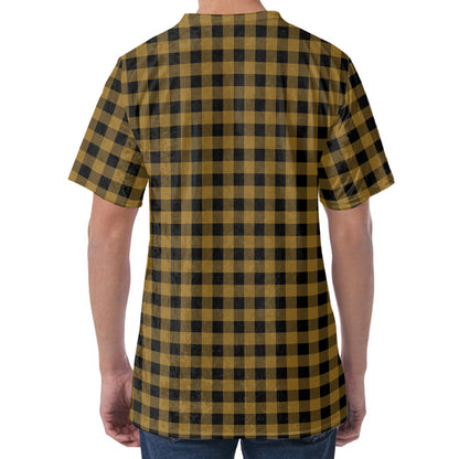 Dark Tan And Black Check Pattern Print Men's Velvet T-Shirt