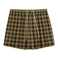 Dark Tan And Black Check Pattern Print Mesh Shorts