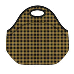 Dark Tan And Black Check Pattern Print Neoprene Lunch Bag