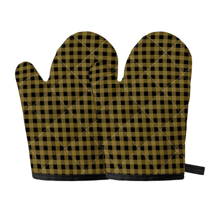 Dark Tan And Black Check Pattern Print Oven Mitts