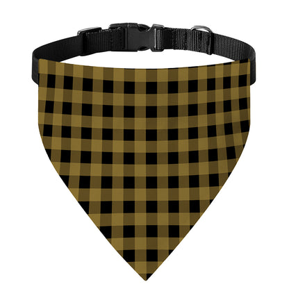 Dark Tan And Black Check Pattern Print Over The Collar Dog Bandana