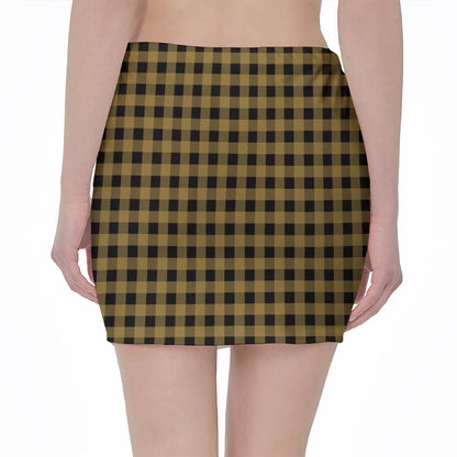 Dark Tan And Black Check Pattern Print Pencil Mini Skirt