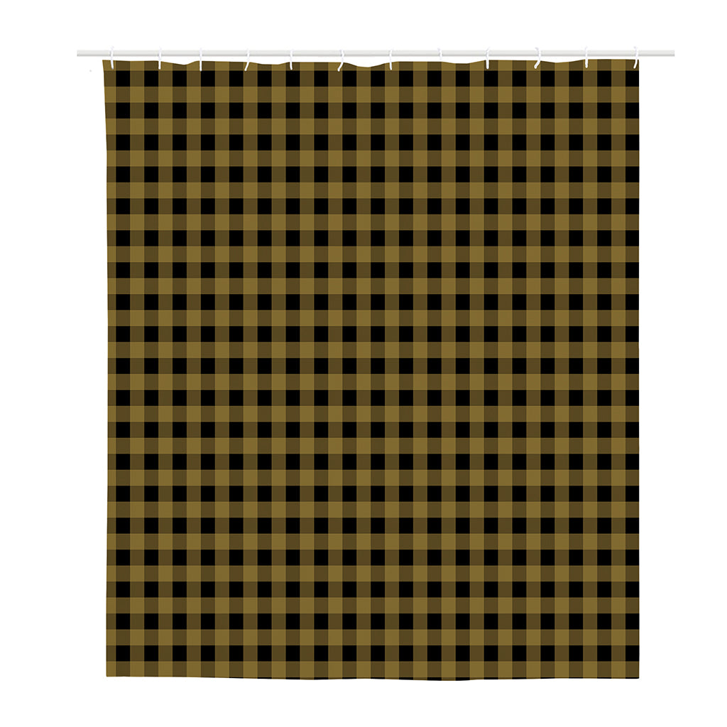 Dark Tan And Black Check Pattern Print Polyester Shower Curtain
