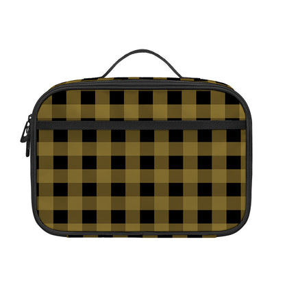 Dark Tan And Black Check Pattern Print Portable Lunch Bag