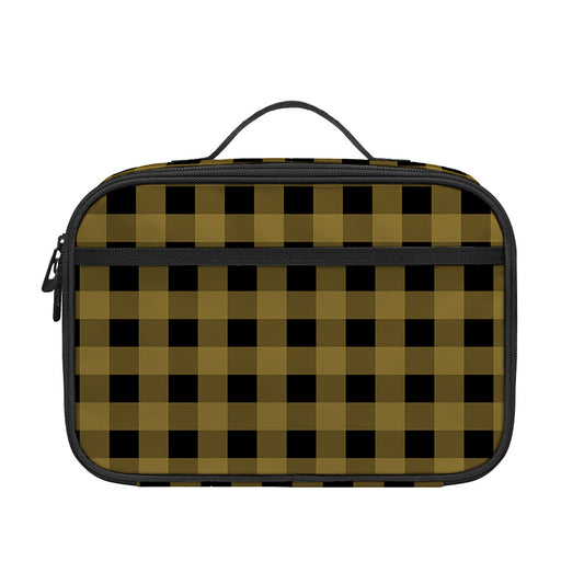 Dark Tan And Black Check Pattern Print Portable Lunch Bag
