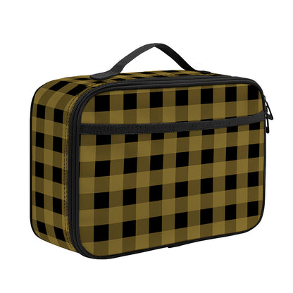 Dark Tan And Black Check Pattern Print Portable Lunch Bag