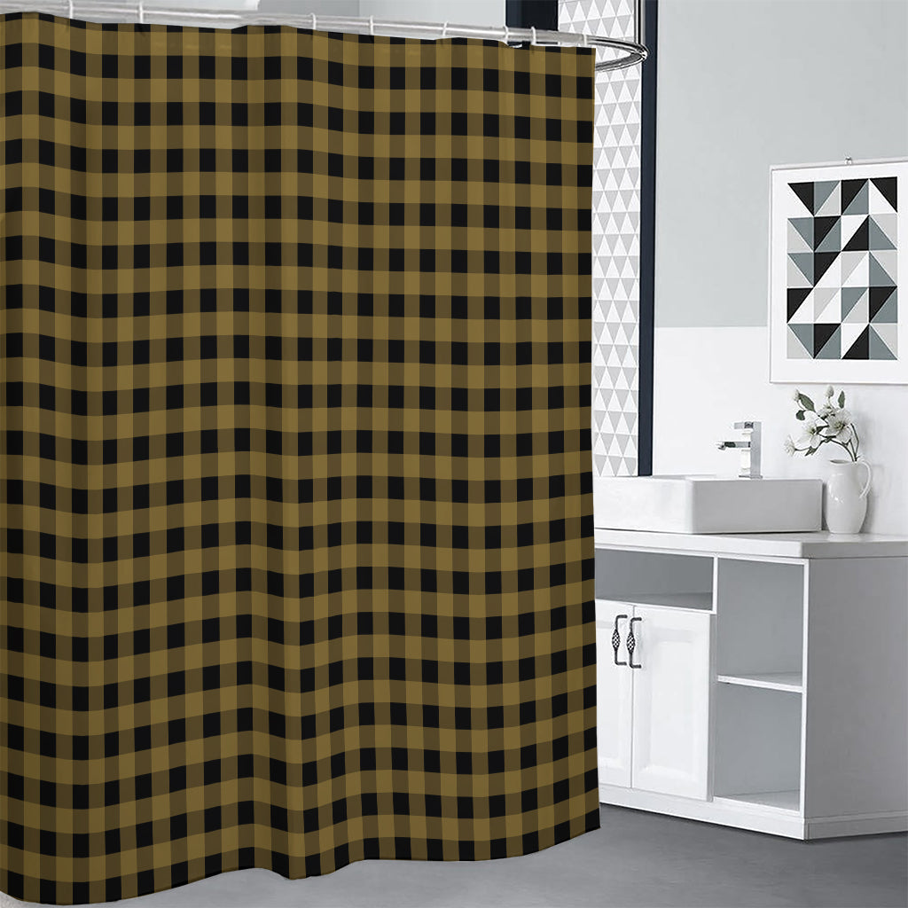 Dark Tan And Black Check Pattern Print Premium Shower Curtain