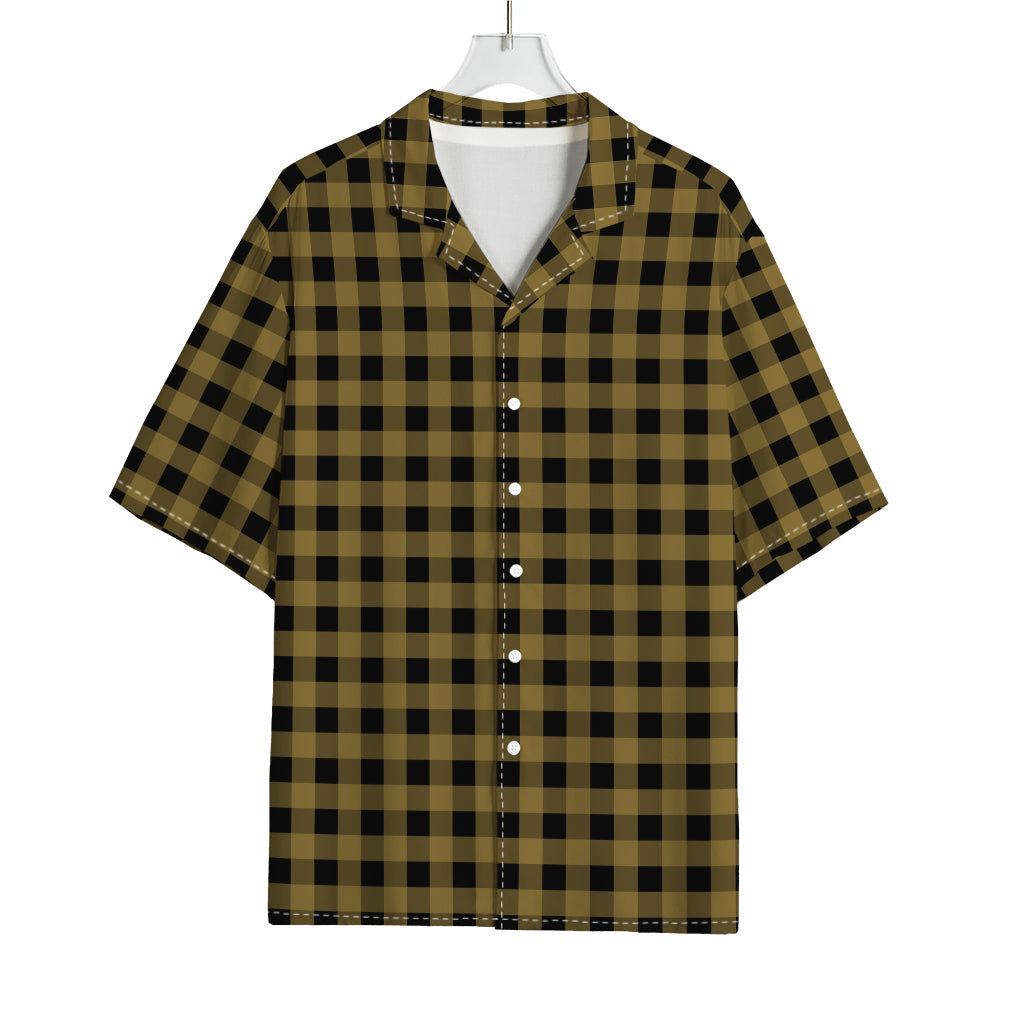 Dark Tan And Black Check Pattern Print Rayon Hawaiian Shirt