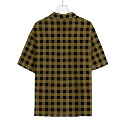 Dark Tan And Black Check Pattern Print Rayon Hawaiian Shirt