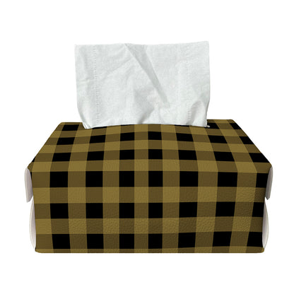 Dark Tan And Black Check Pattern Print Rectangle Tissue Box Cover