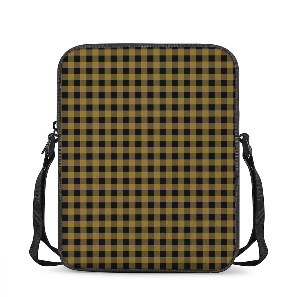 Dark Tan And Black Check Pattern Print Rectangular Crossbody Bag