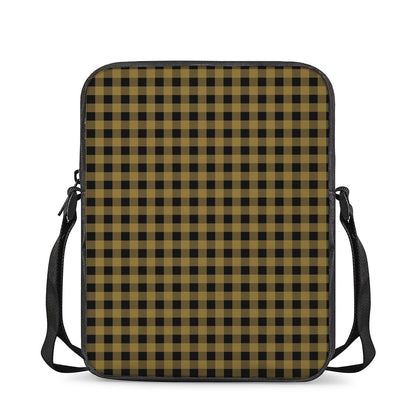 Dark Tan And Black Check Pattern Print Rectangular Crossbody Bag
