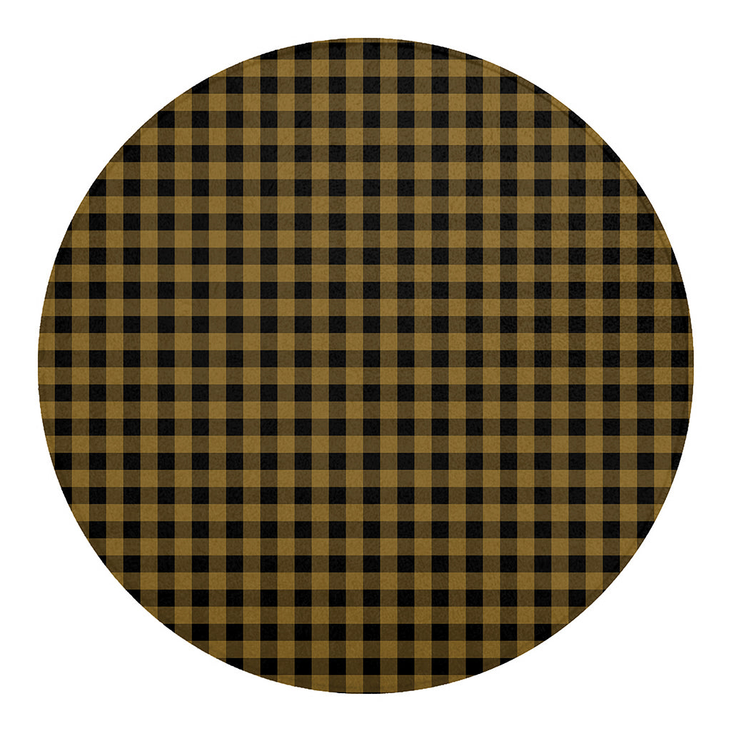 Dark Tan And Black Check Pattern Print Round Blanket