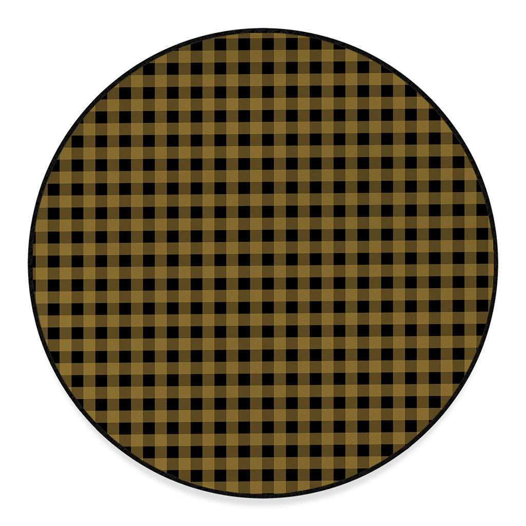 Dark Tan And Black Check Pattern Print Round Floor Mat