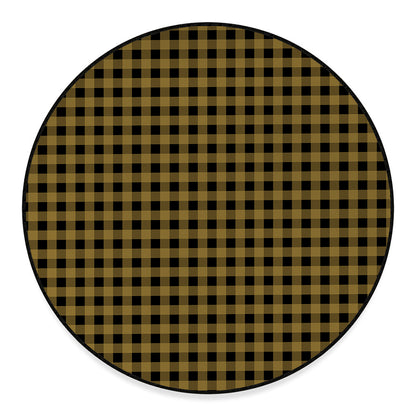 Dark Tan And Black Check Pattern Print Round Floor Mat
