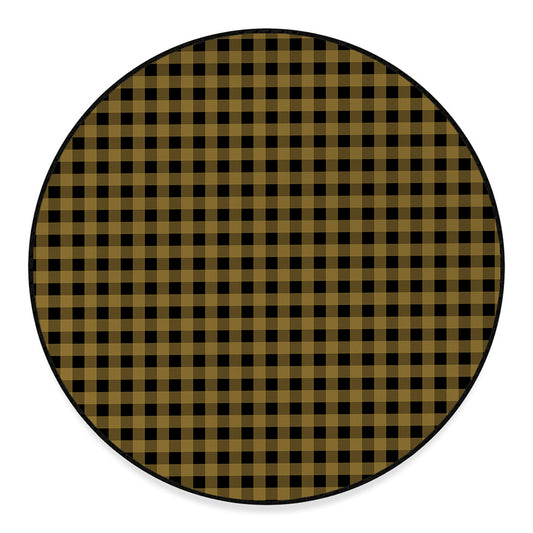 Dark Tan And Black Check Pattern Print Round Floor Mat