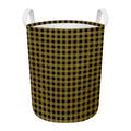 Dark Tan And Black Check Pattern Print Round Laundry Basket