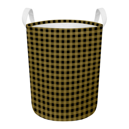 Dark Tan And Black Check Pattern Print Round Laundry Basket