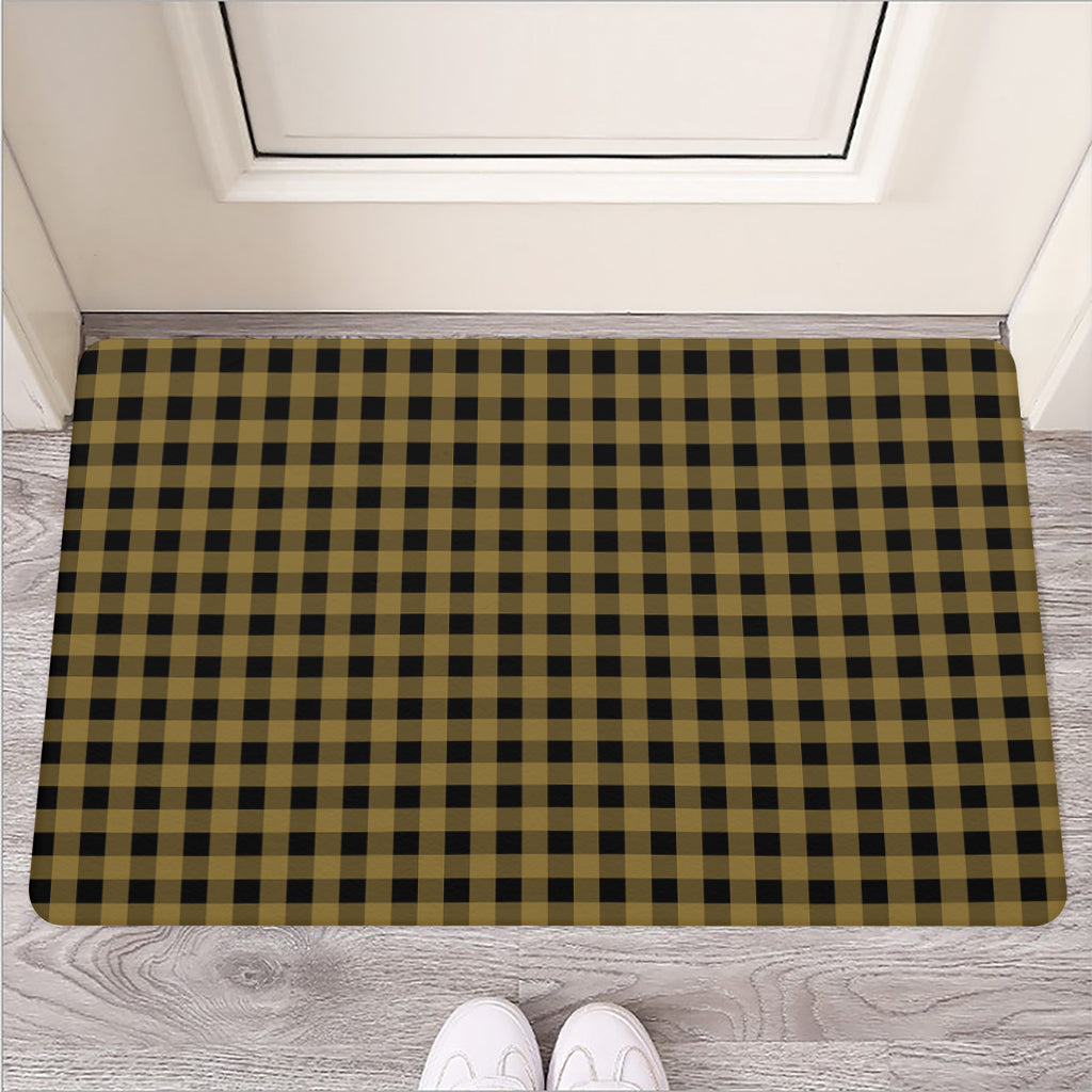 Dark Tan And Black Check Pattern Print Rubber Doormat