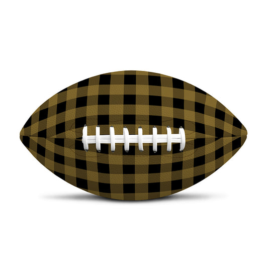 Dark Tan And Black Check Pattern Print Rugby Ball