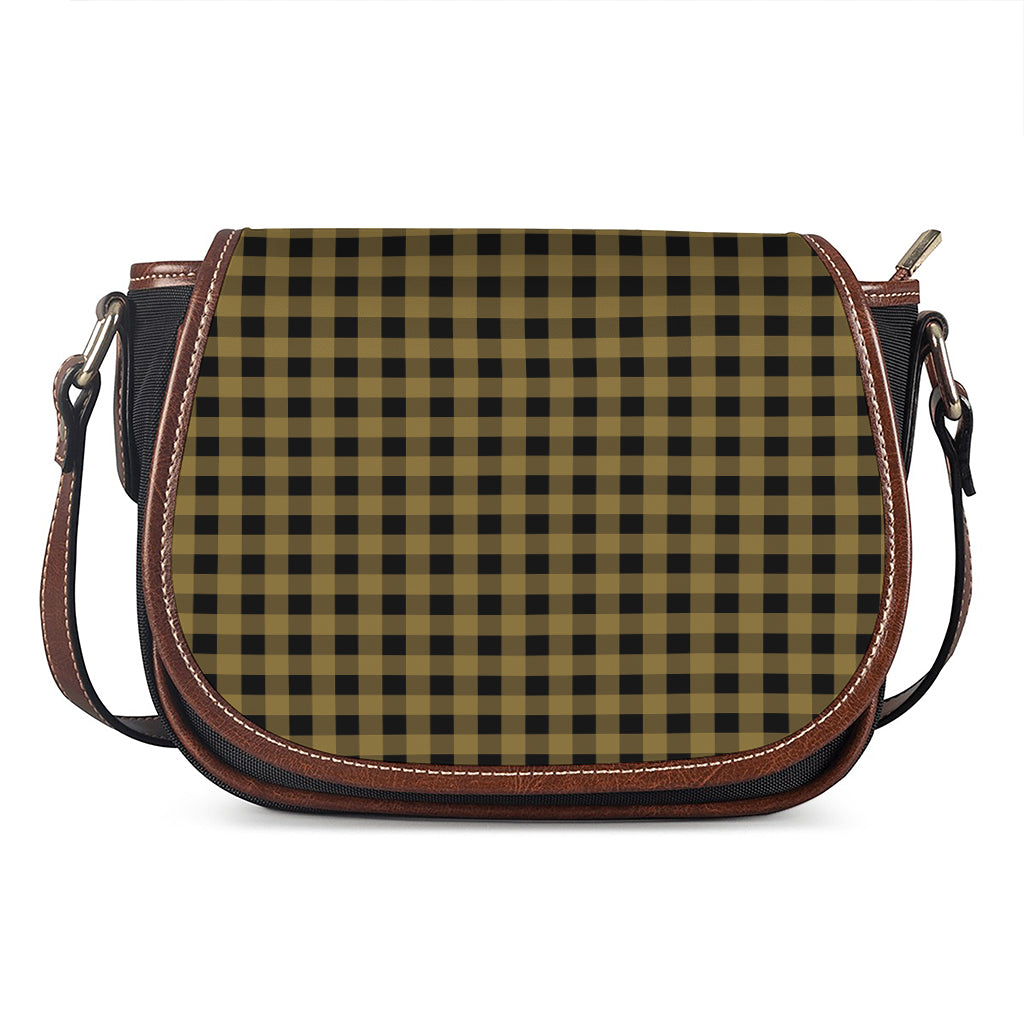 Dark Tan And Black Check Pattern Print Saddle Bag