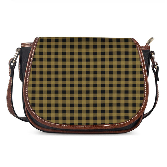 Dark Tan And Black Check Pattern Print Saddle Bag