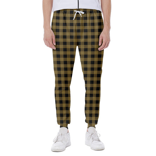 Dark Tan And Black Check Pattern Print Scuba Joggers